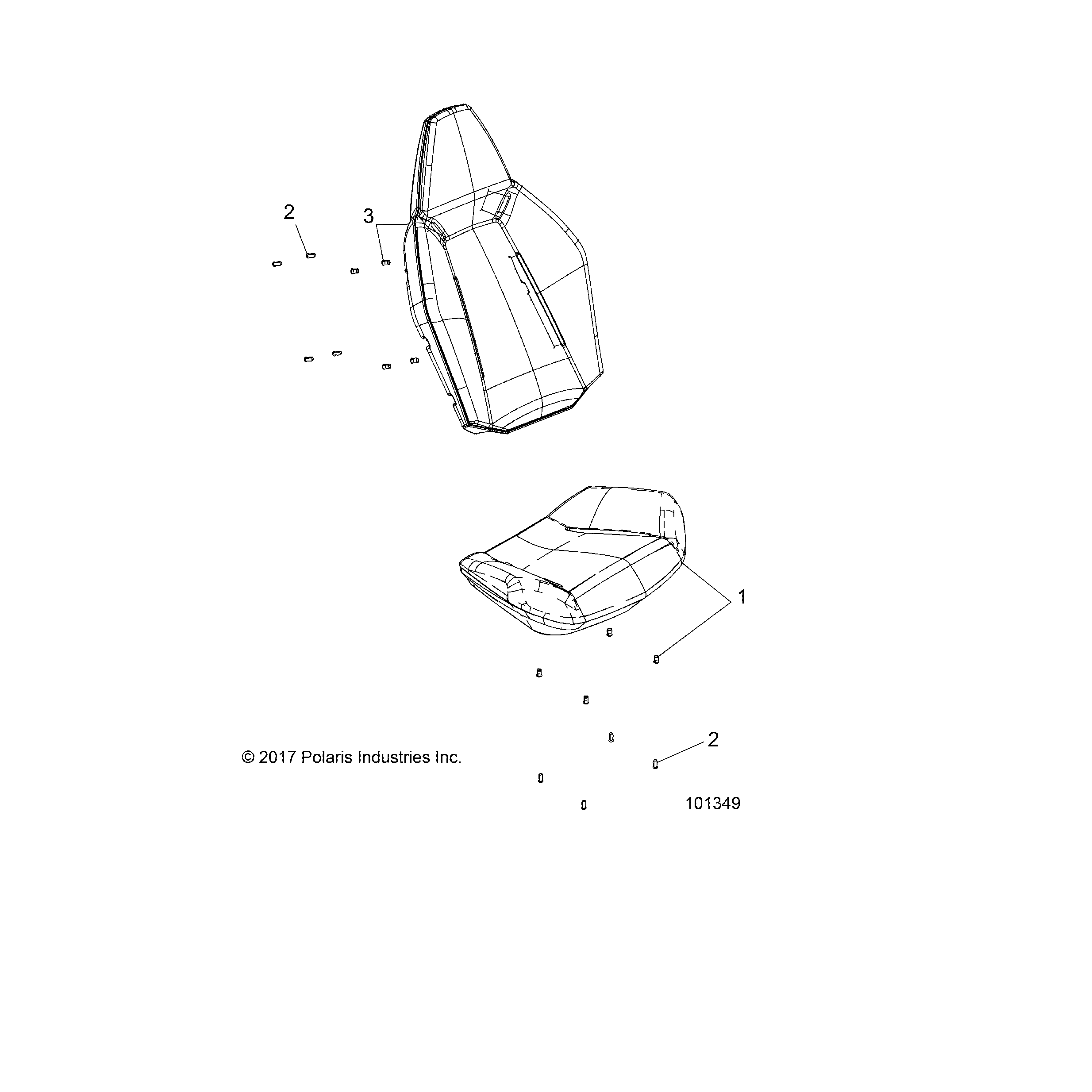 An Image of a Genuine Polaris Parts Schematic Diagram showing the schematic - BODY: SEAT ASM. - 2019 POLARIS ACE 570