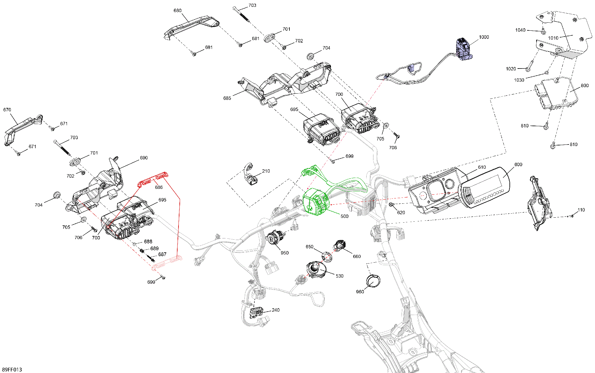 An Image of a Genuine Can-Am Parts Schematic Diagram showing the schematic - ELECTRIC - FRONT SECTION