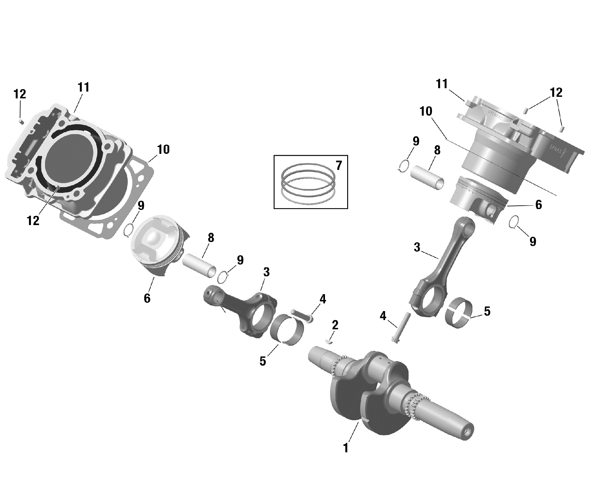 An Image of a Genuine Can-Am Parts Schematic Diagram showing the schematic - ROTAX - CRANKSHAFT PISTONS AND CYLINDER