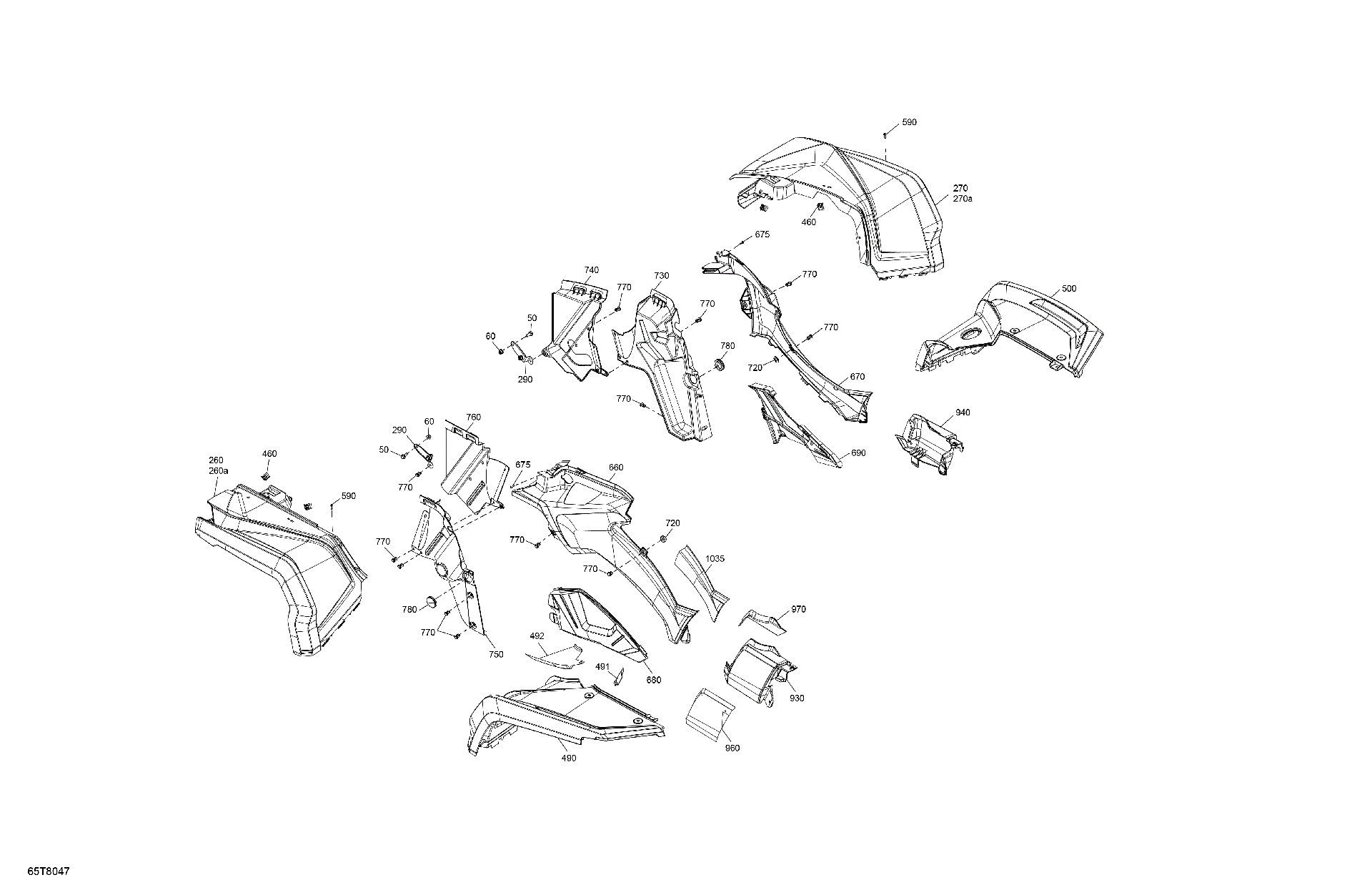 An Image of a Genuine Can-Am Parts Schematic Diagram showing the schematic - BODY - FENDER KIT