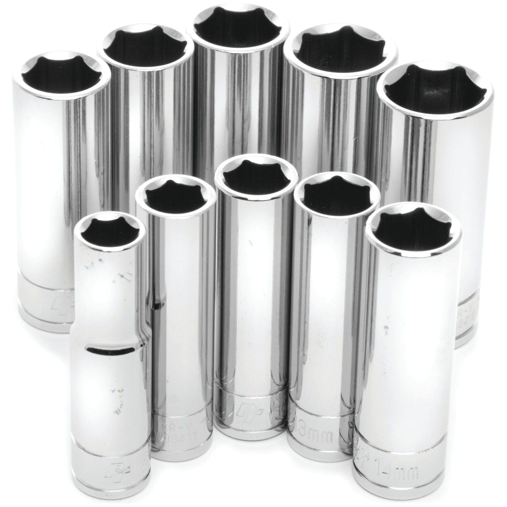 10 Pc 3/8" Met Socket Set Deep by Performance Tool W38402 Hand Tool
