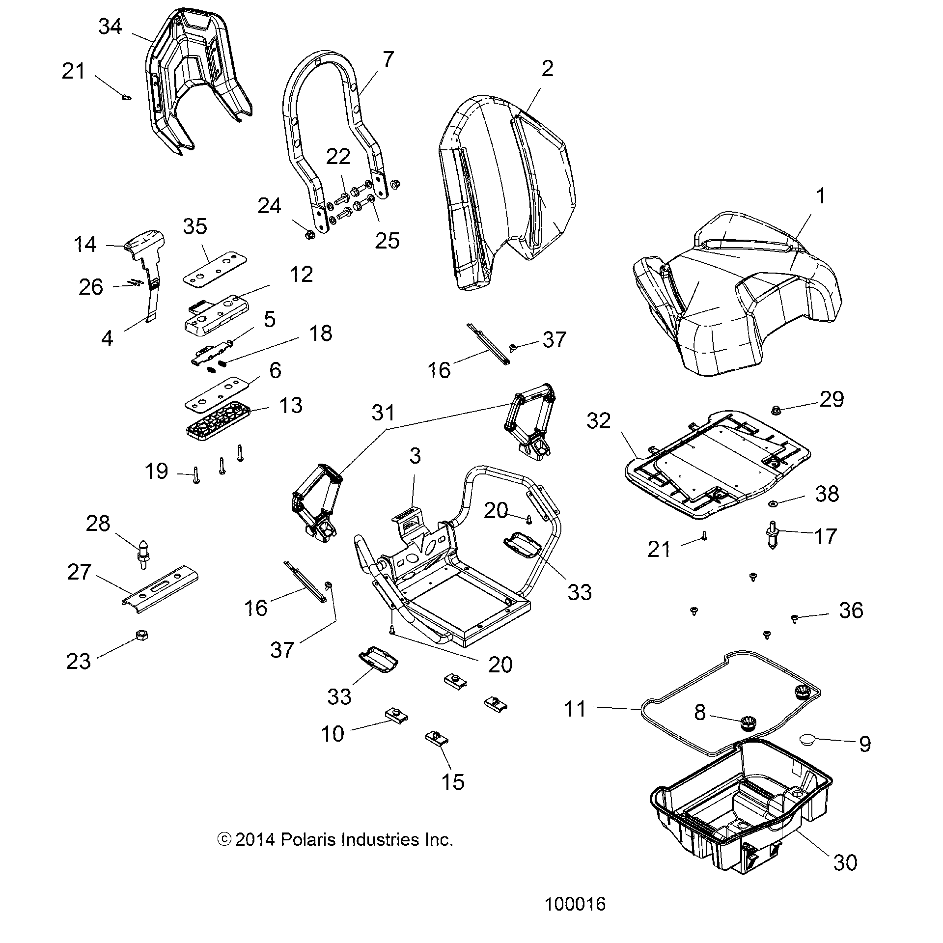 An Image of a Genuine Polaris Parts Schematic Diagram showing the schematic - BODY: SEAT PASSENGER - 2024 POLARIS SPORTSMAN TOURING 850 48"