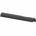 Matte black metal exhaust shield with curved edges and mounting holes on both ends.