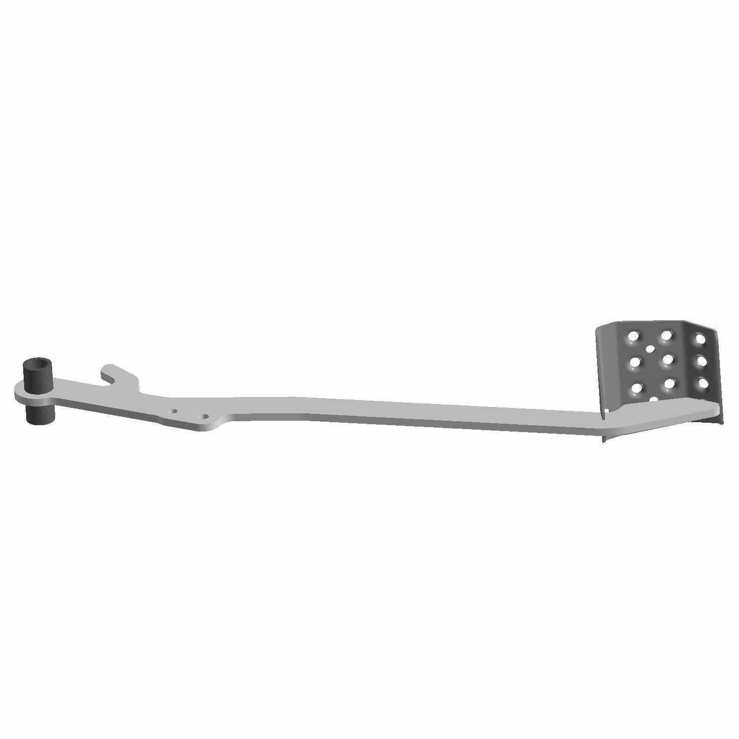Black metal brake pedal with perforated rectangular foot pad and mounting bracket for Polaris UTV.