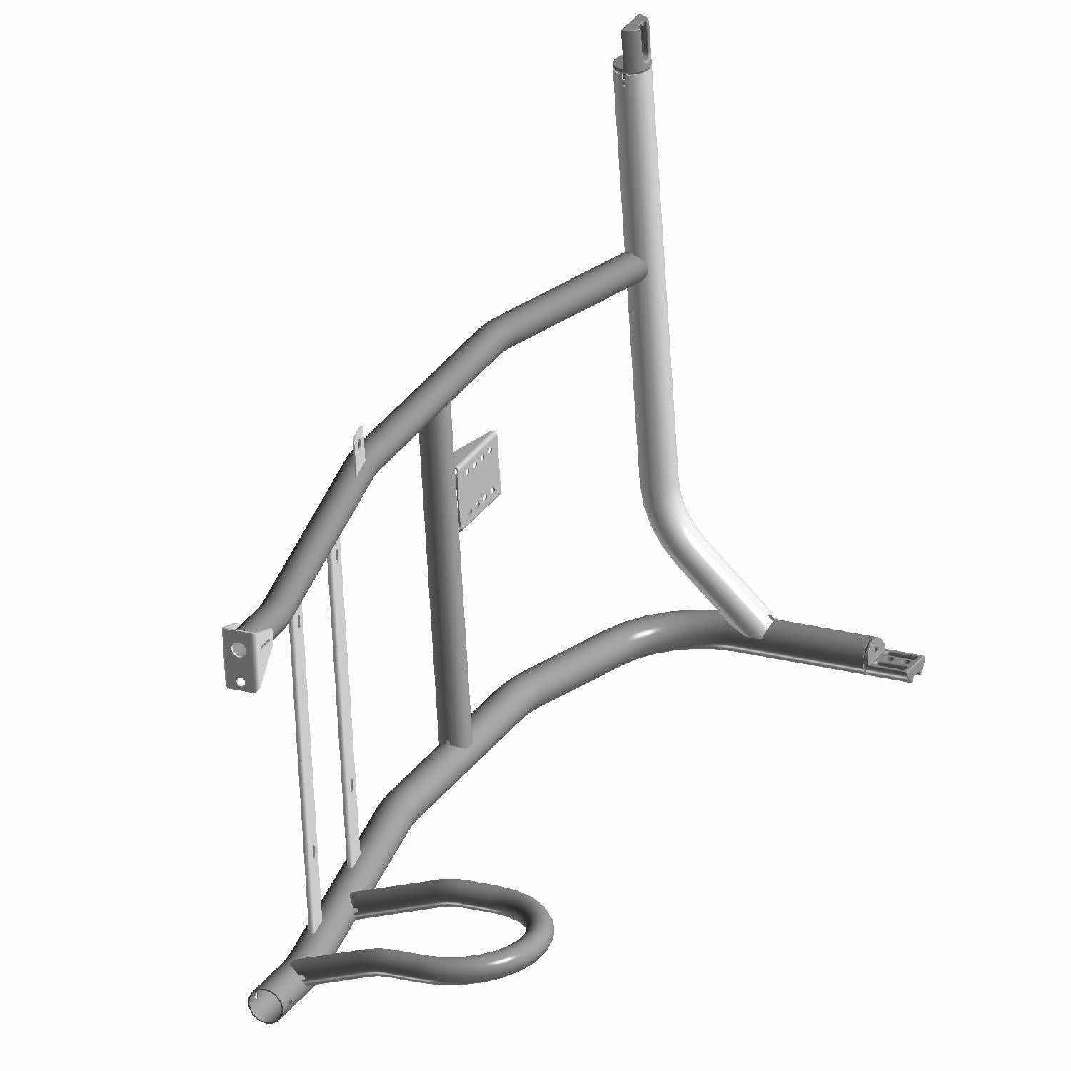 Matte gray metal rear cab frame sleeve with angled tubing and mounting brackets for UTV use.