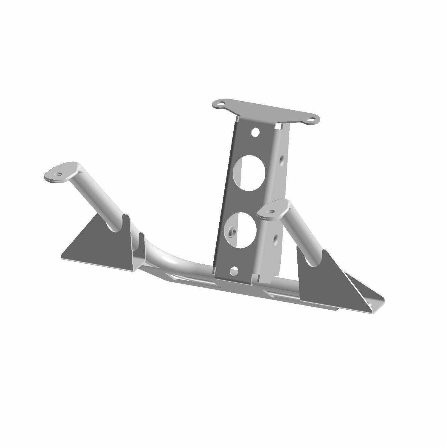 Black powder-coated rear support bumper with welded steel construction and mounting holes, designed for off-road vehicles.