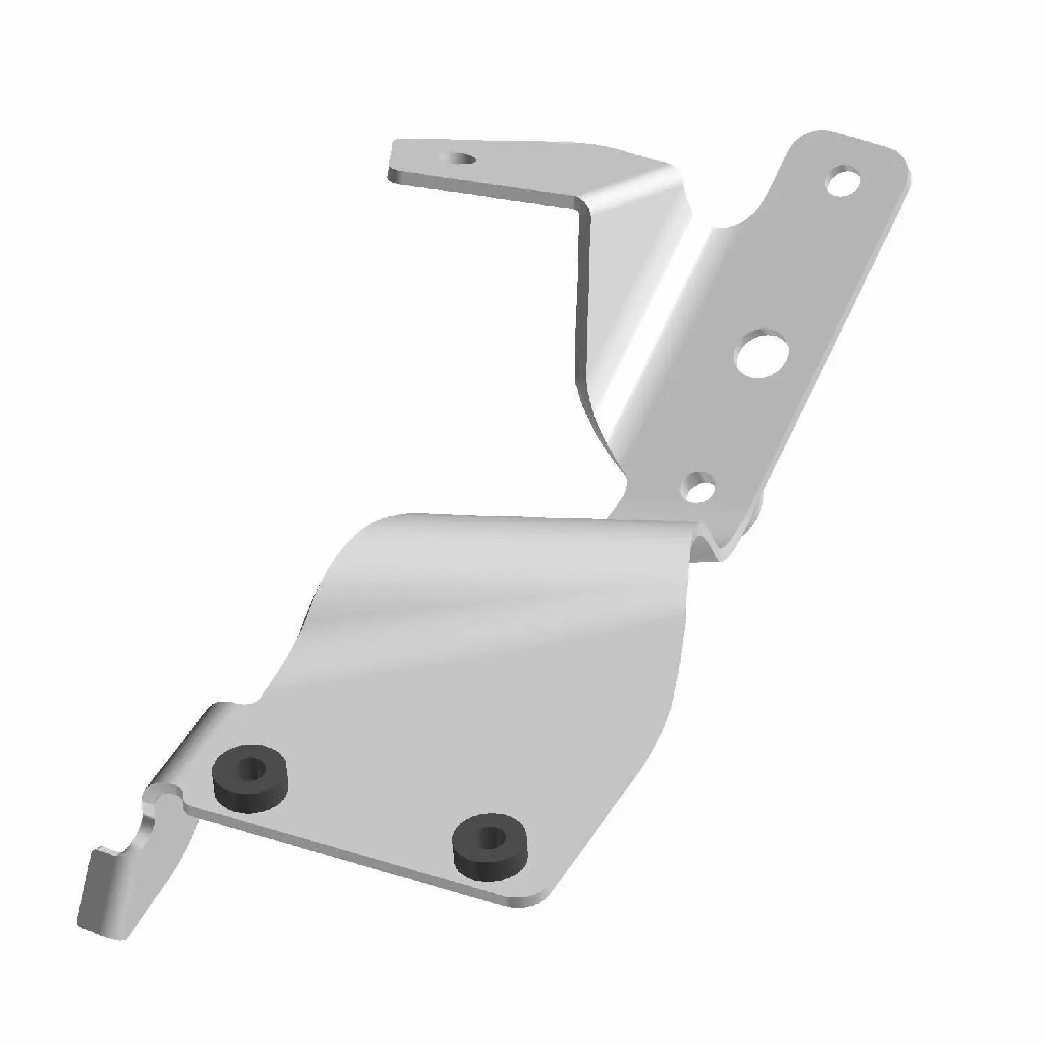 Silver metal motorcycle hinge extender with multiple mounting holes and black screws.