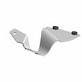 Silver metal hinge extender with two black screws and a mounting hole, angled for front left motorcycle fit.