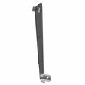 Matte black metal bracket with mounting holes and weld points, narrow elongated shape.