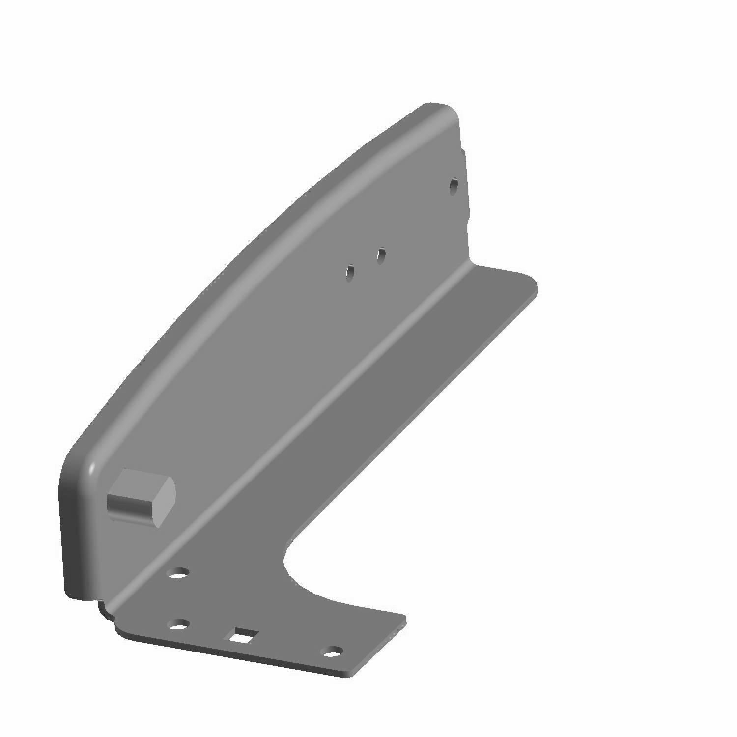 Gray metal tailgate support bracket with angled mounting points and multiple bolt holes.