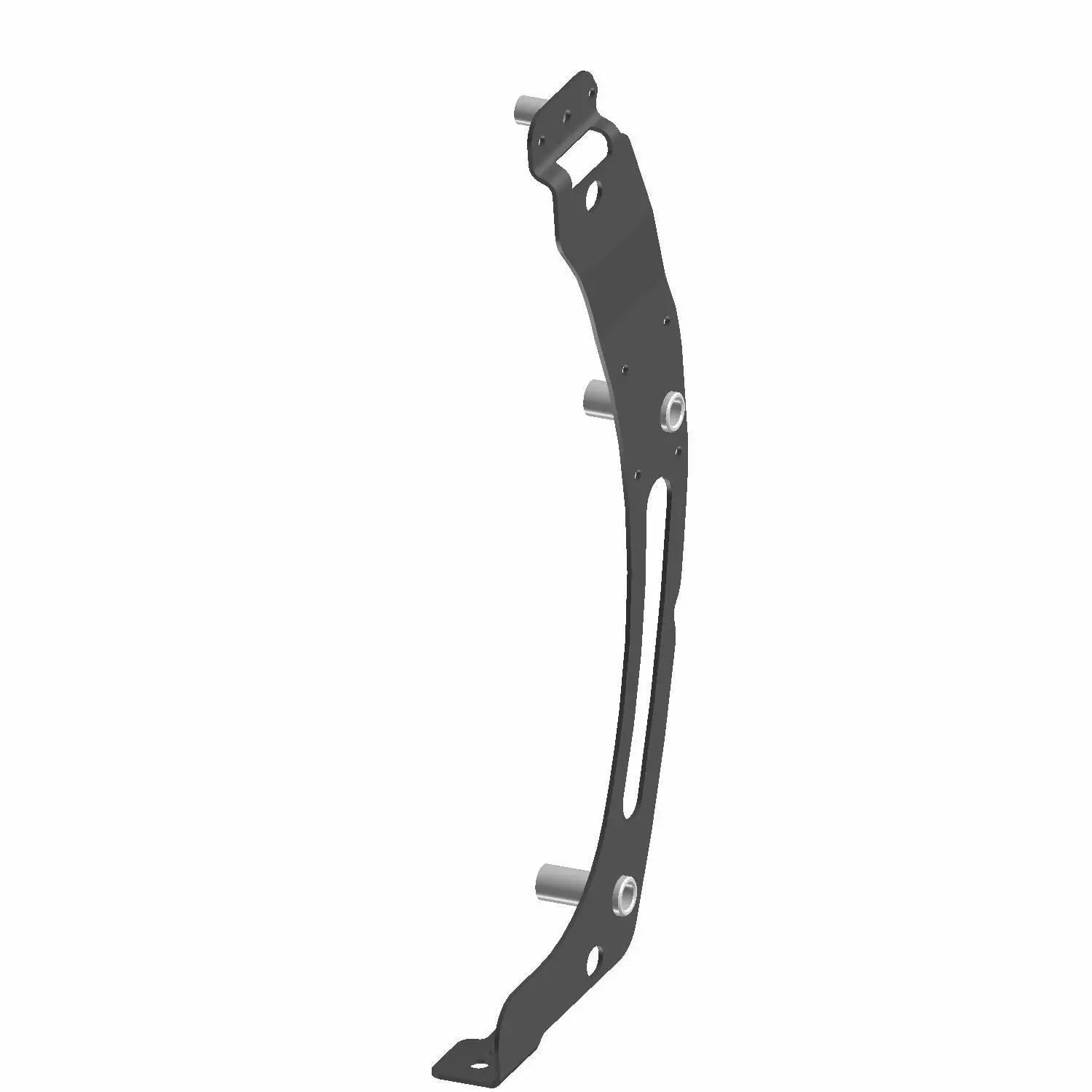Black metal saddlebag bracket with mounting holes and elongated slots for adjustable fit.