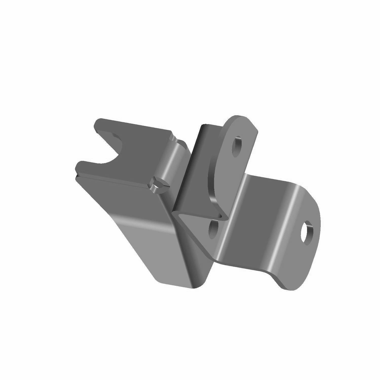 Gray metal shift cable bracket with angular design and mounting holes for Polaris UTV.