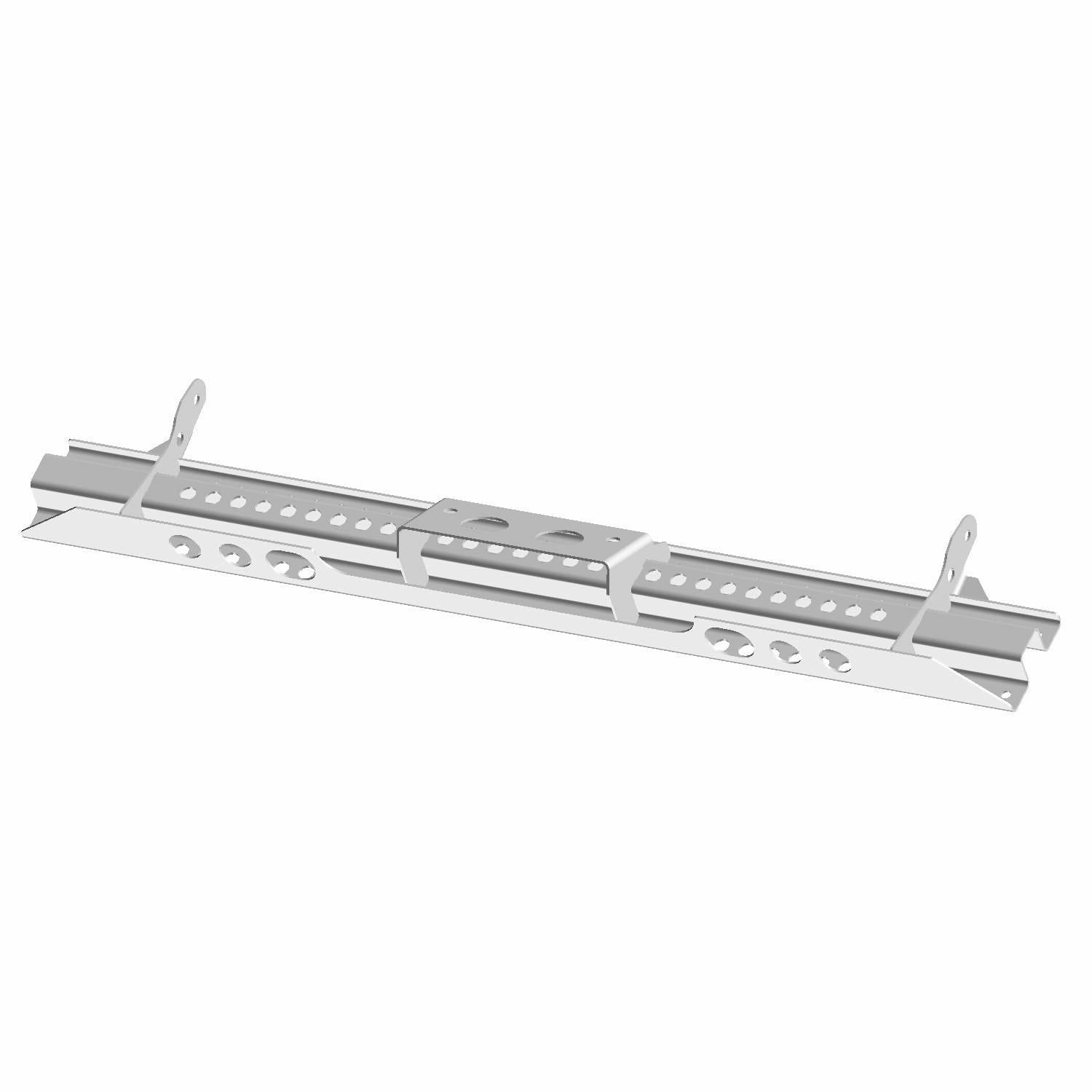 Silver metal sway bar mount bracket with multiple holes and mounting points for Polaris vehicles.
