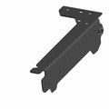Black metal tailgate support bracket with multiple mounting holes and angular design.