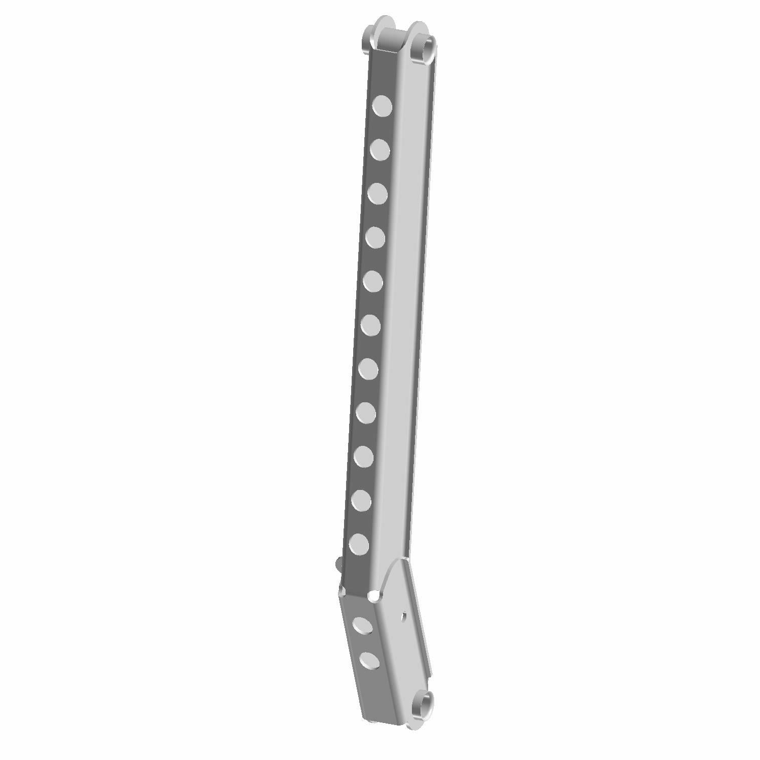 Matte black metal lower link with multiple circular holes and mounting points for UTV suspension.