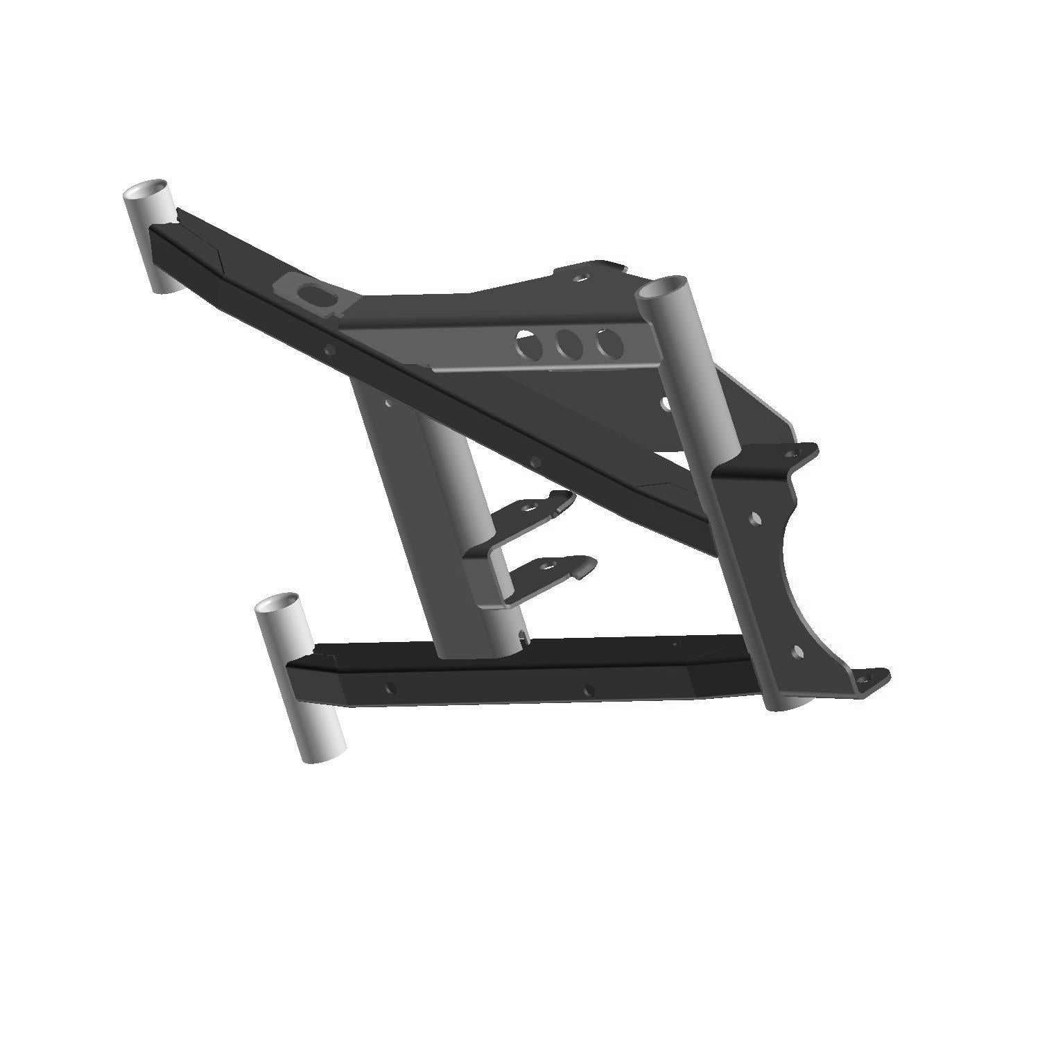 Black metal rear lower A-arm with tubular construction and mounting points for Polaris UTV suspension.
