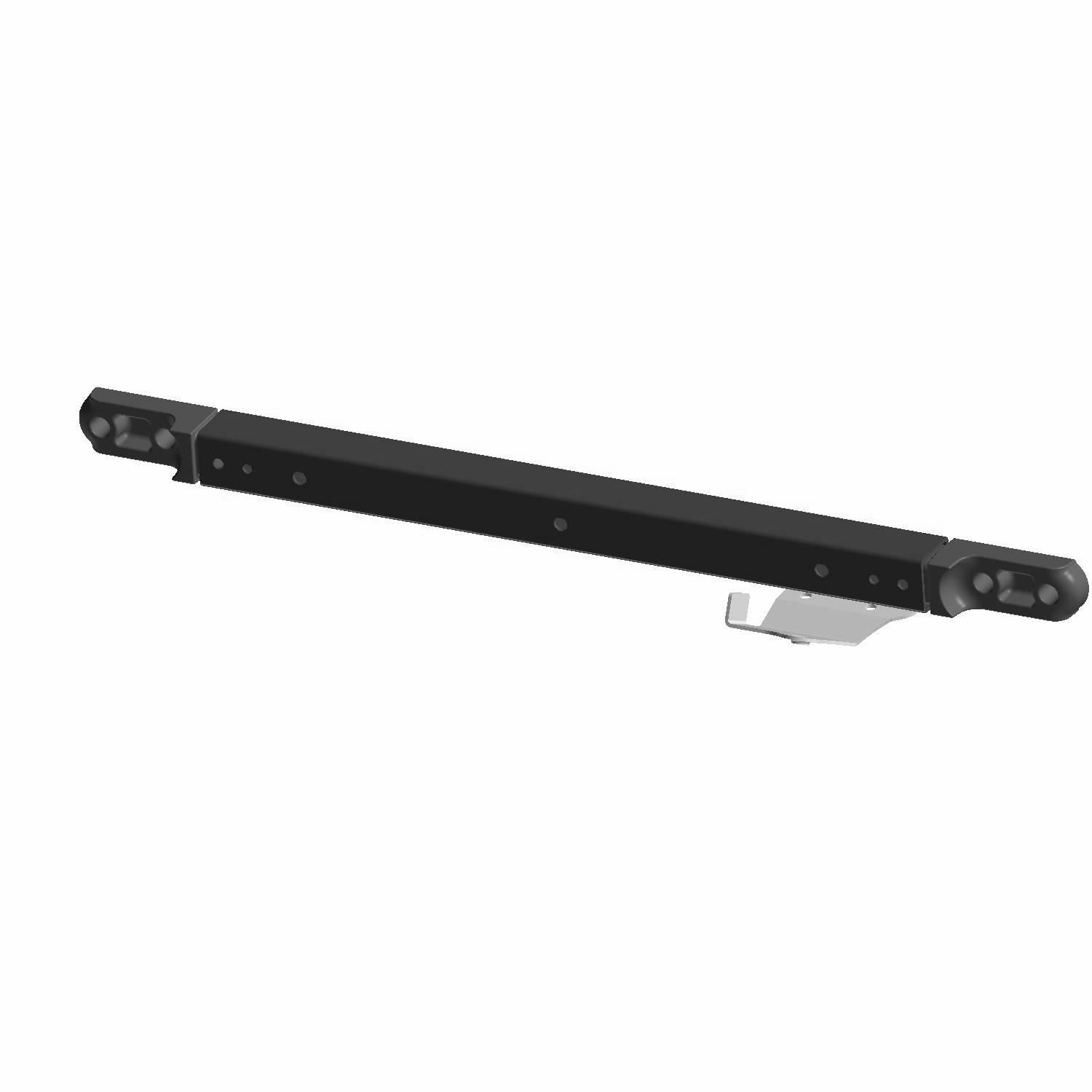 Black metal bolt-in rear frame support bar with mounting holes and angled brace for Polaris UTV.
