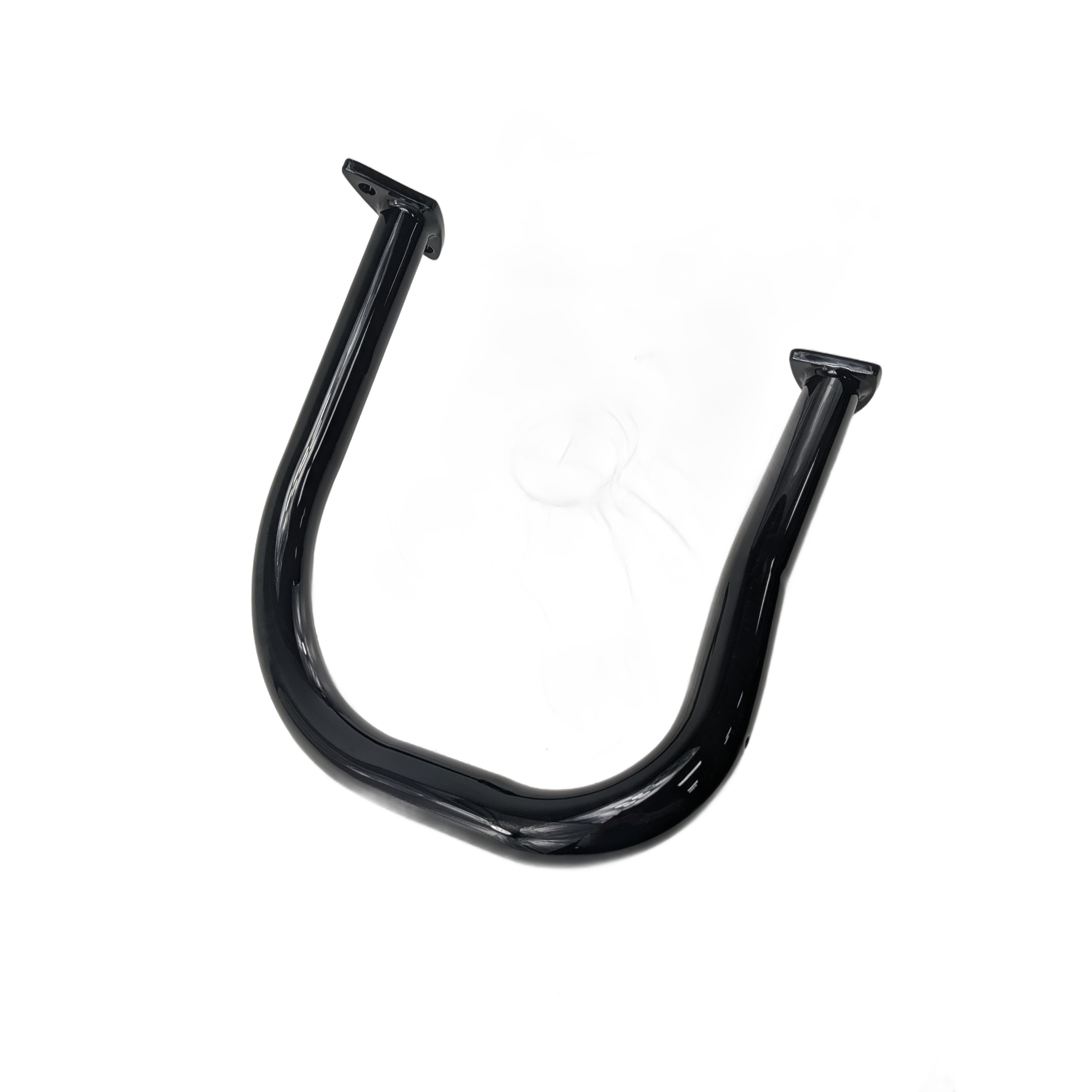Glossy black steel highway bar with curved U-shape and mounting brackets on each end.