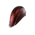 Matte maroon rear motorcycle fender with chrome trim and multiple mounting holes.