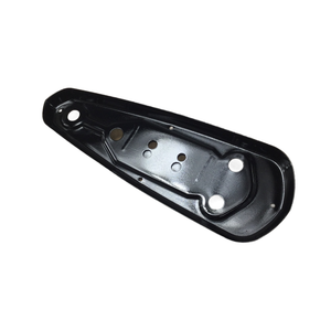 A black, elongated metal Driver Floorboard, Right by Polaris with a contoured design and multiple holes, shown on a white background—ideal as an OEM replacement part for your Indian motorcycle.