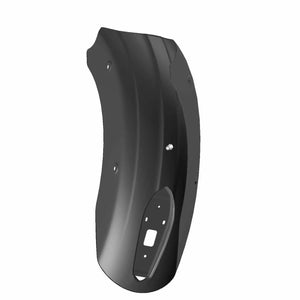 Black rear fender with smooth curved design and mounting holes for motorcycle fitment.