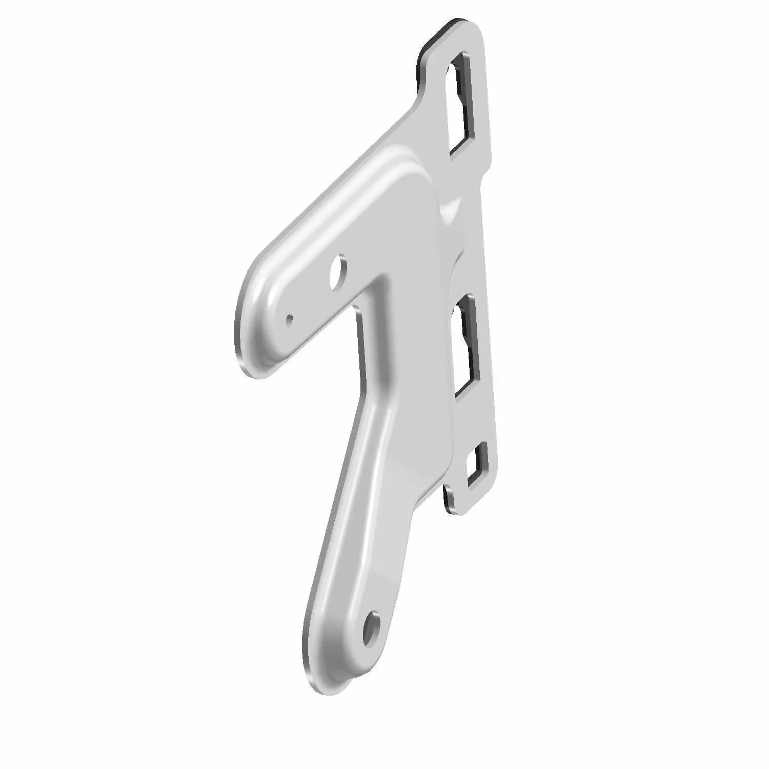 Silver metal fuse block bracket with multiple mounting holes and a flat, angled design.