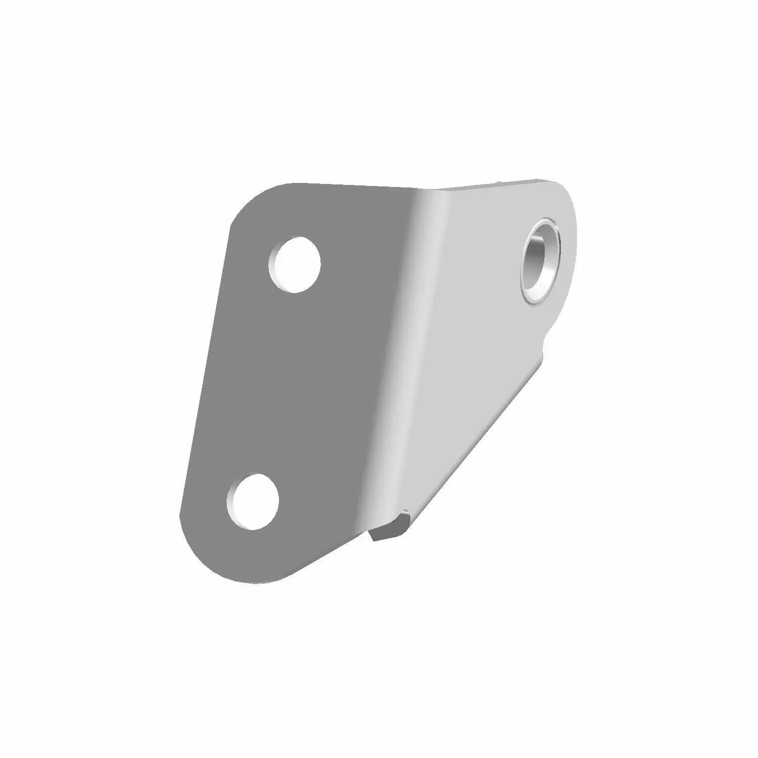 Silver metal guard mount bracket with three circular holes and angled design.