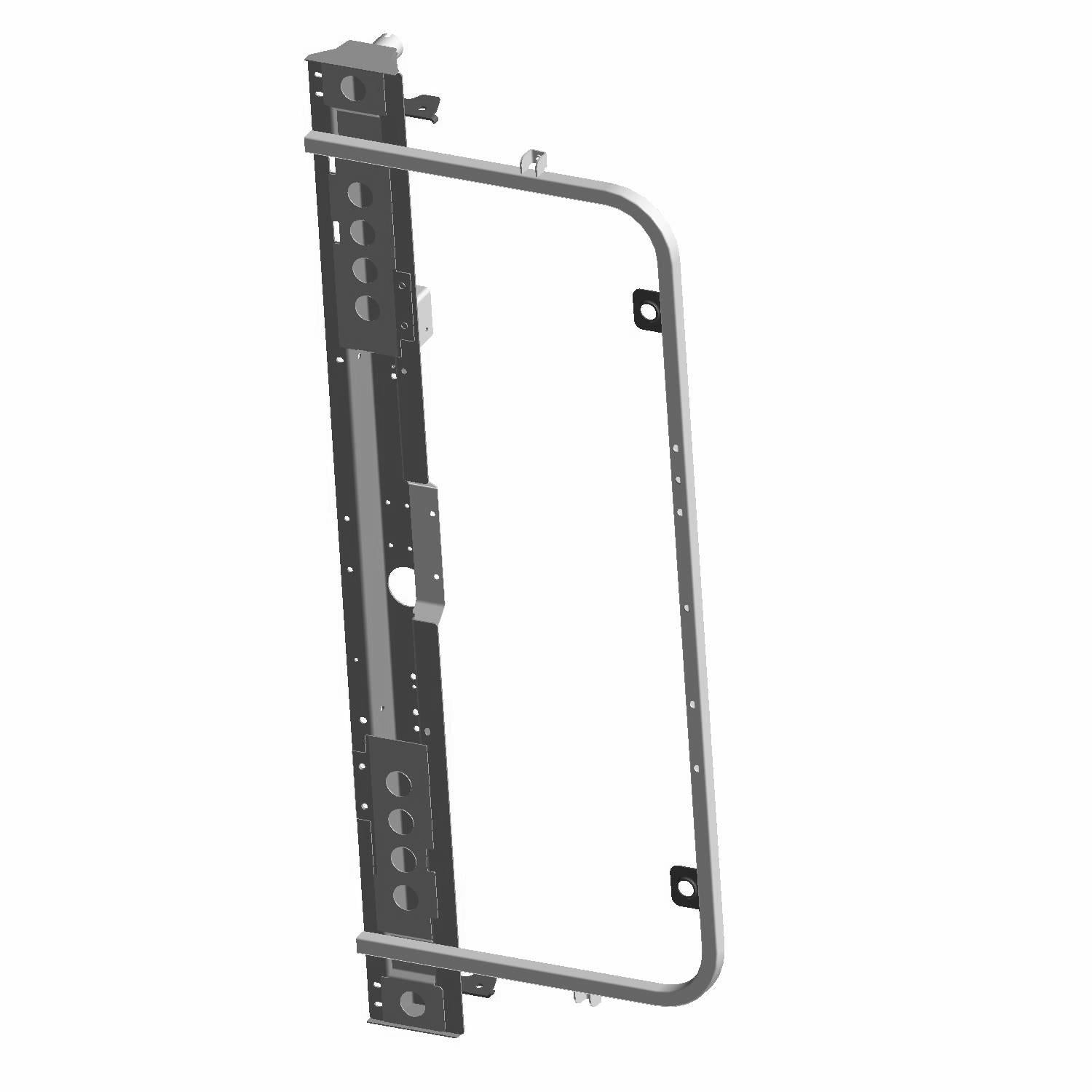 Matte black metal frame with multiple mounting holes and welded seat base bracket designed for Polaris UTVs.