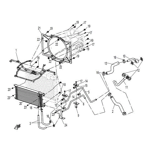 An Image of a genuine CFMOTO Parts Schematic Diagram showing the group - OIL COOLING SYSTEM - 2015 CFMOTO CFORCE 500 SWB