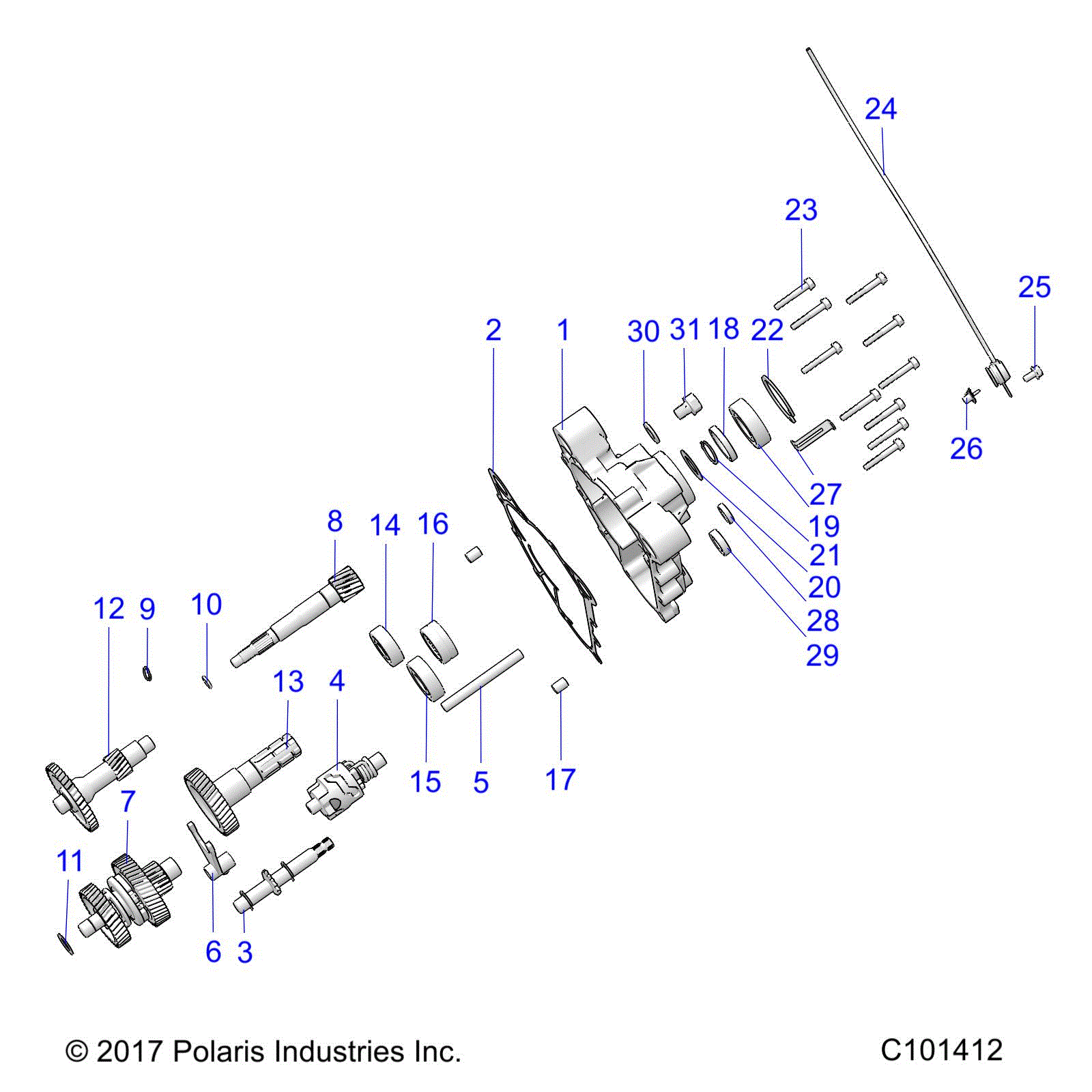 An Image of a Genuine Polaris Parts Schematic Diagram showing the schematic - DRIVE TRAIN: MAIN GEARCASE - 2020 POLARIS ACE 150 EFI