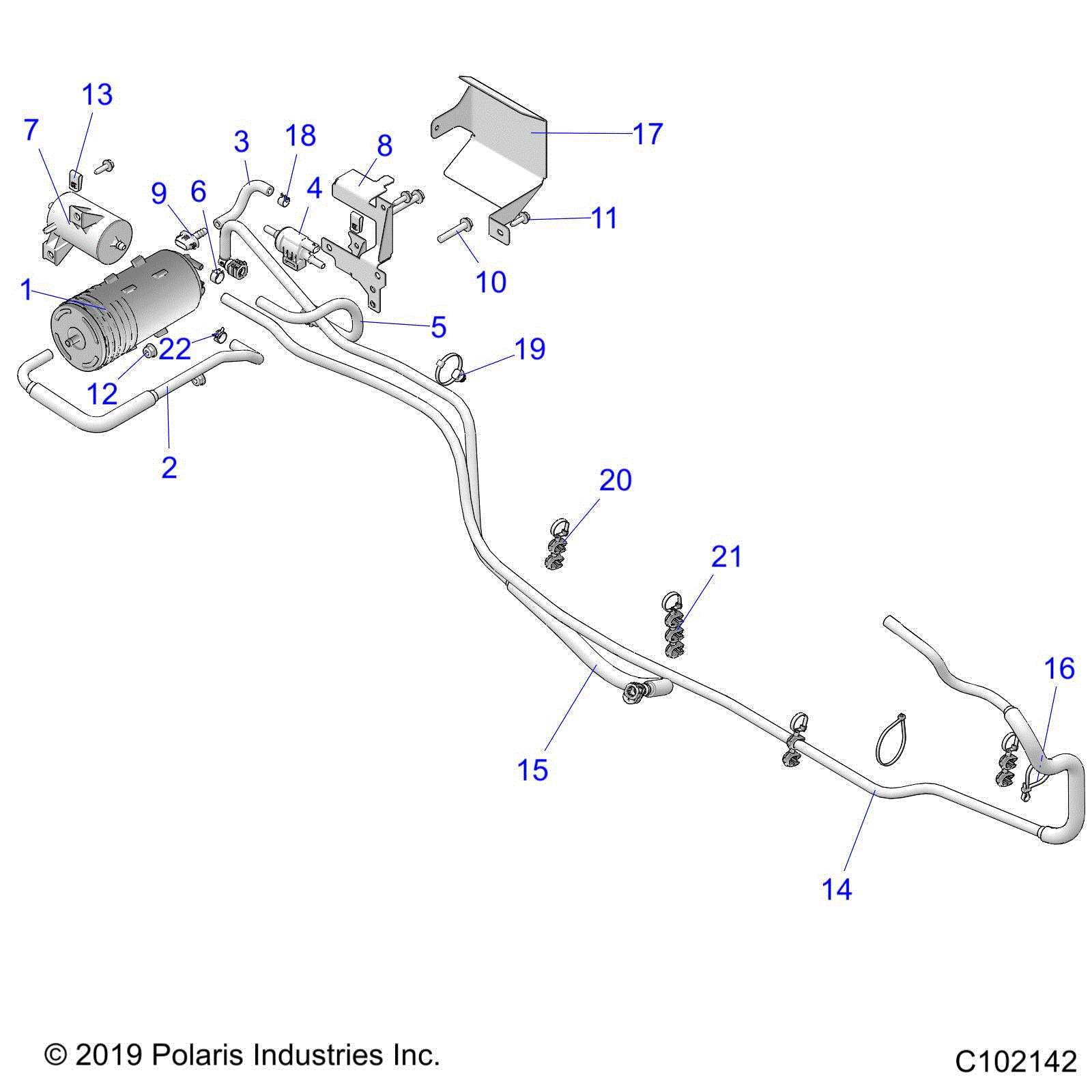 An Image of a Genuine Polaris Parts Schematic Diagram showing the schematic - BODY: FUEL TANK EVAP - 2020 POLARIS SPORTSMAN 570 EPS UTILITY