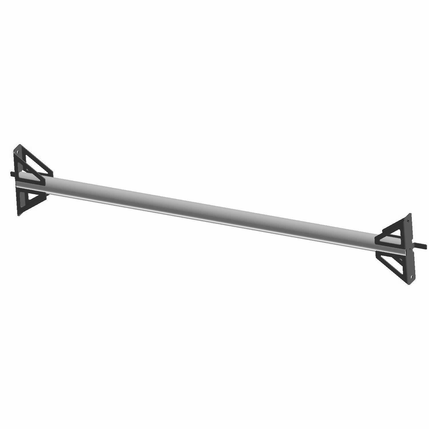 Gray metal center cab frame weld bar with triangular mounting brackets on each end.