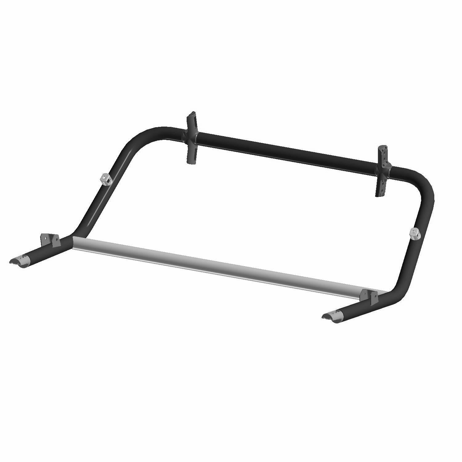 Matte black metal rear ROPS hoop with mounting brackets for Polaris RZR UTV models.