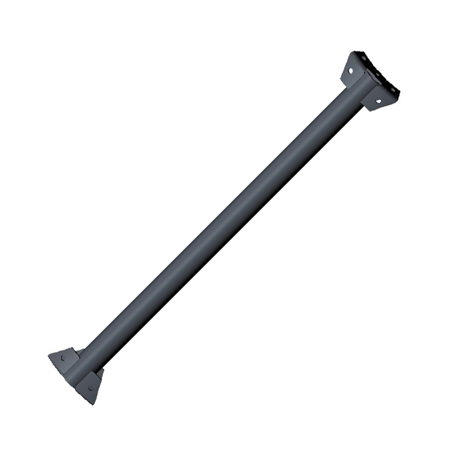 Matte black steel front cross bar with triangular mounting brackets for Polaris RZR.