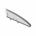 Silver metallic right driver floorboard with multiple mounting holes and a sleek triangular shape.