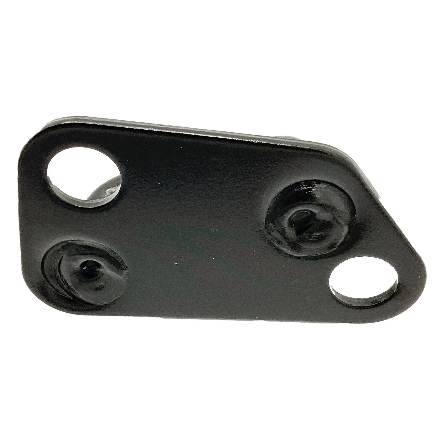 Black welded metal bracket with two large bolt holes and two welded bolt heads.