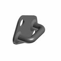 Matte black metal right-side weld-on striker with two mounting holes and angled hook design.