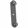Gray metal triple tree bracket with two large circular ends and a small central hole, flat and elongated.