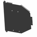 Black metal battery tray with angled edges and mounting holes for Polaris UTVs.