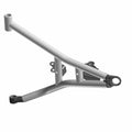 Silver metal front upper left A-arm with mounting points and tubular frame design.