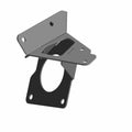 Black metal mounting bracket with angled design and multiple bolt holes.