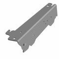 Gray metal tailgate support bracket with multiple mounting holes and angular design.