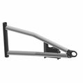 Silver and black metal front upper left A-arm suspension part with triangular frame and mounting points.