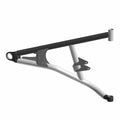 Black and silver metal front upper A-arm suspension component for offroad vehicle.