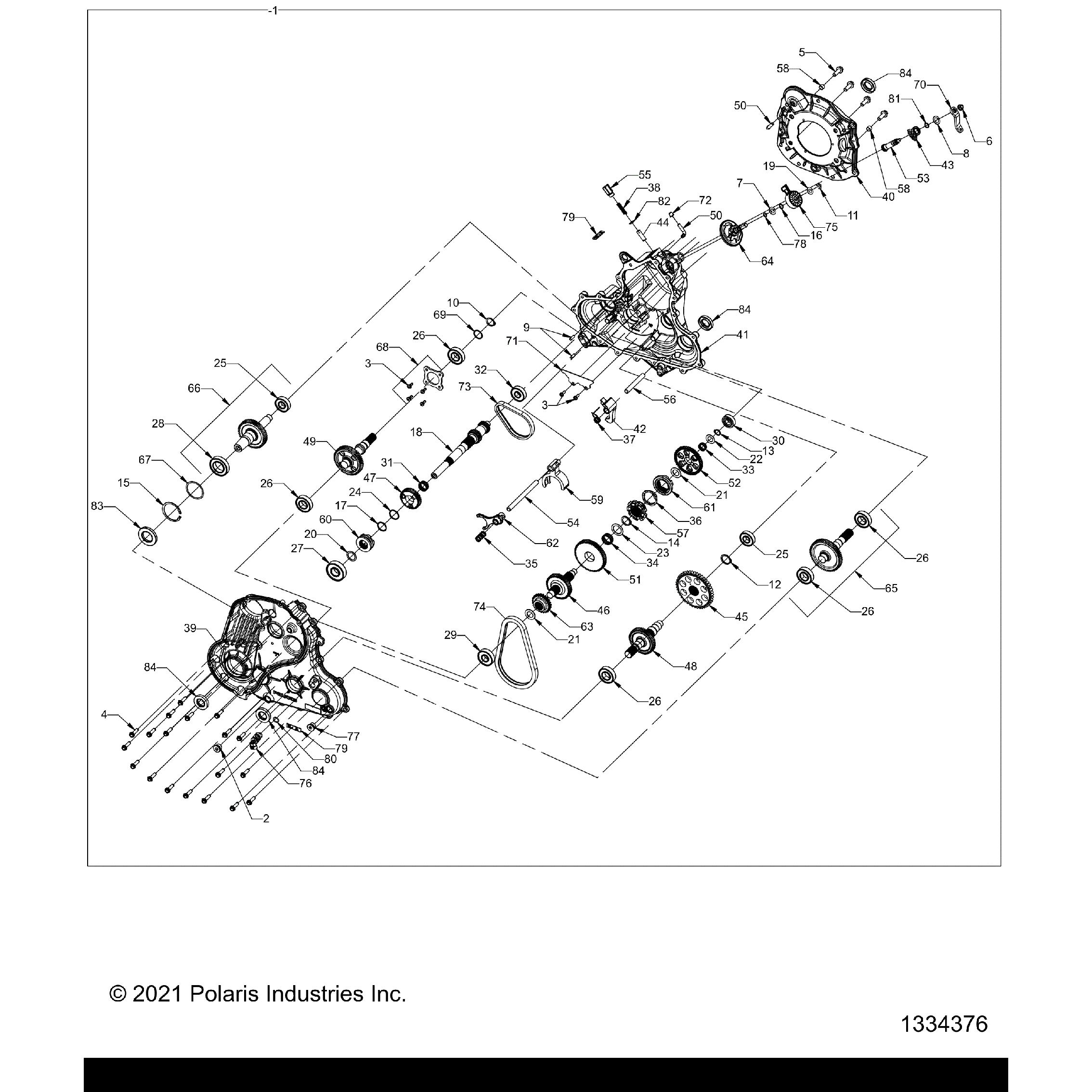 An Image of a Genuine Polaris Parts Schematic Diagram showing the schematic - DRIVE TRAIN: MAIN GEARCASE - 2022 POLARIS SCRAMBLER 850 48"