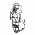Matte black welded metal frame with angular tubing and mounting brackets for Polaris RZR RS1 off-road vehicle.