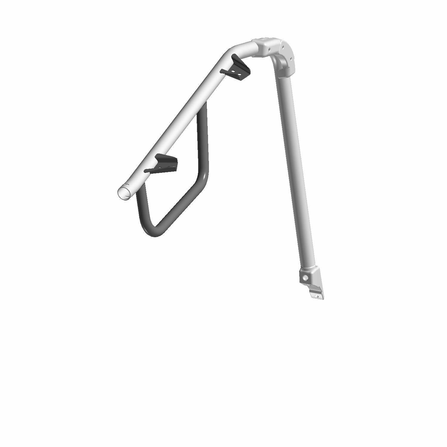 Silver metal rear cab frame weld mat with angled support bars and mounting brackets.