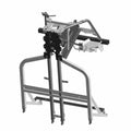 Matte black steel front main frame weld assembly for Polaris UTV with reinforced mounting points and tubular design.