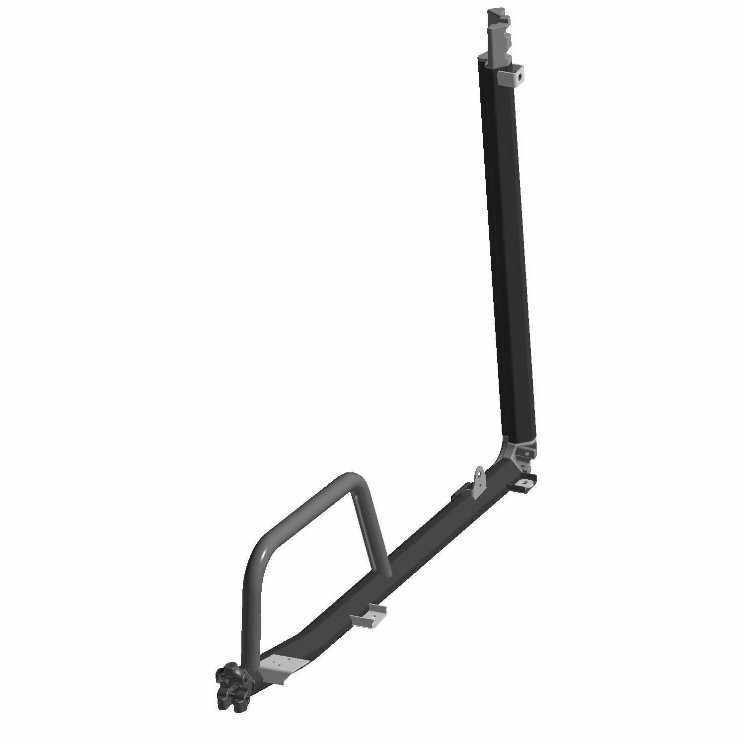 Black metal rear cab frame mount with angular design and mounting brackets, right side for Polaris UTV.