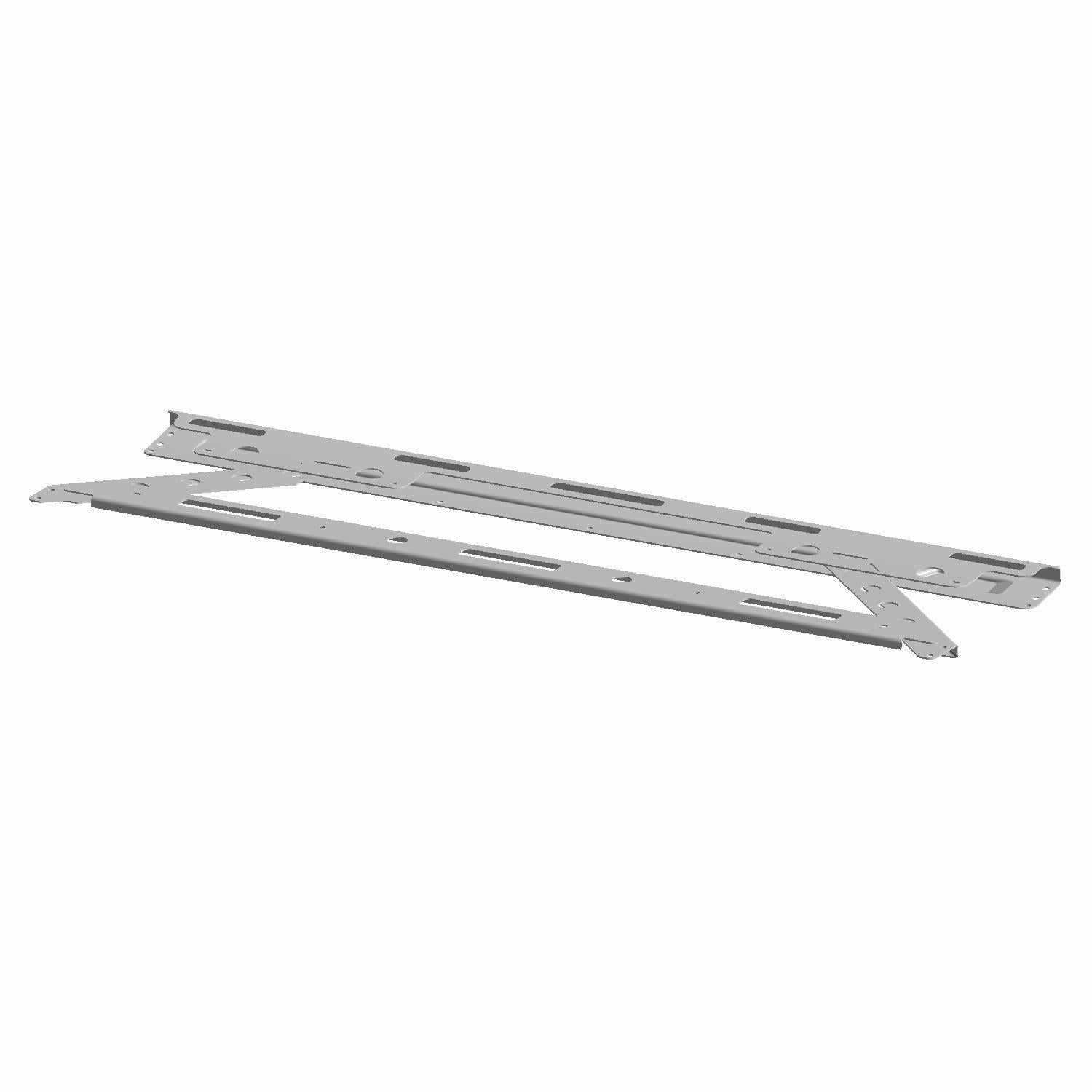 Silver metal rear lower cab frame weld with multiple cutouts and mounting holes.